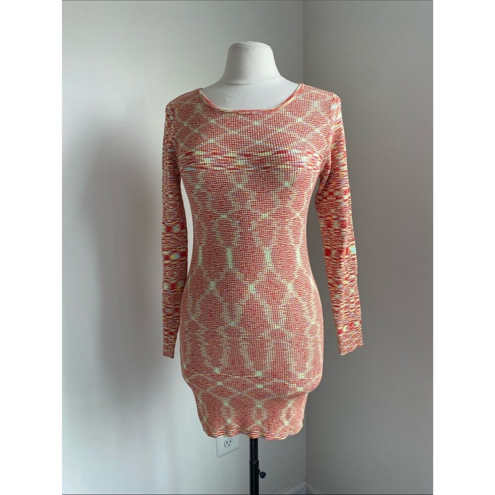 Shein Long Sleeve Knit Bodycon Dress - Coral Yellow Womens Sz Large